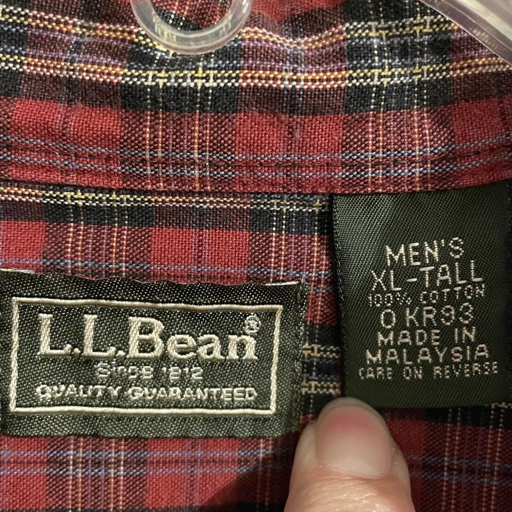 SOLD Vintage LL Bean XL Tall Kennebunk Sport Shirt Red Plaid O KR03 Cotton L/S - Picture 4 of 5